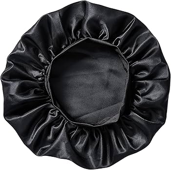 Kids Satin Sleep Bonnet – Wide Band, Non-Slip Night Cap (Black)